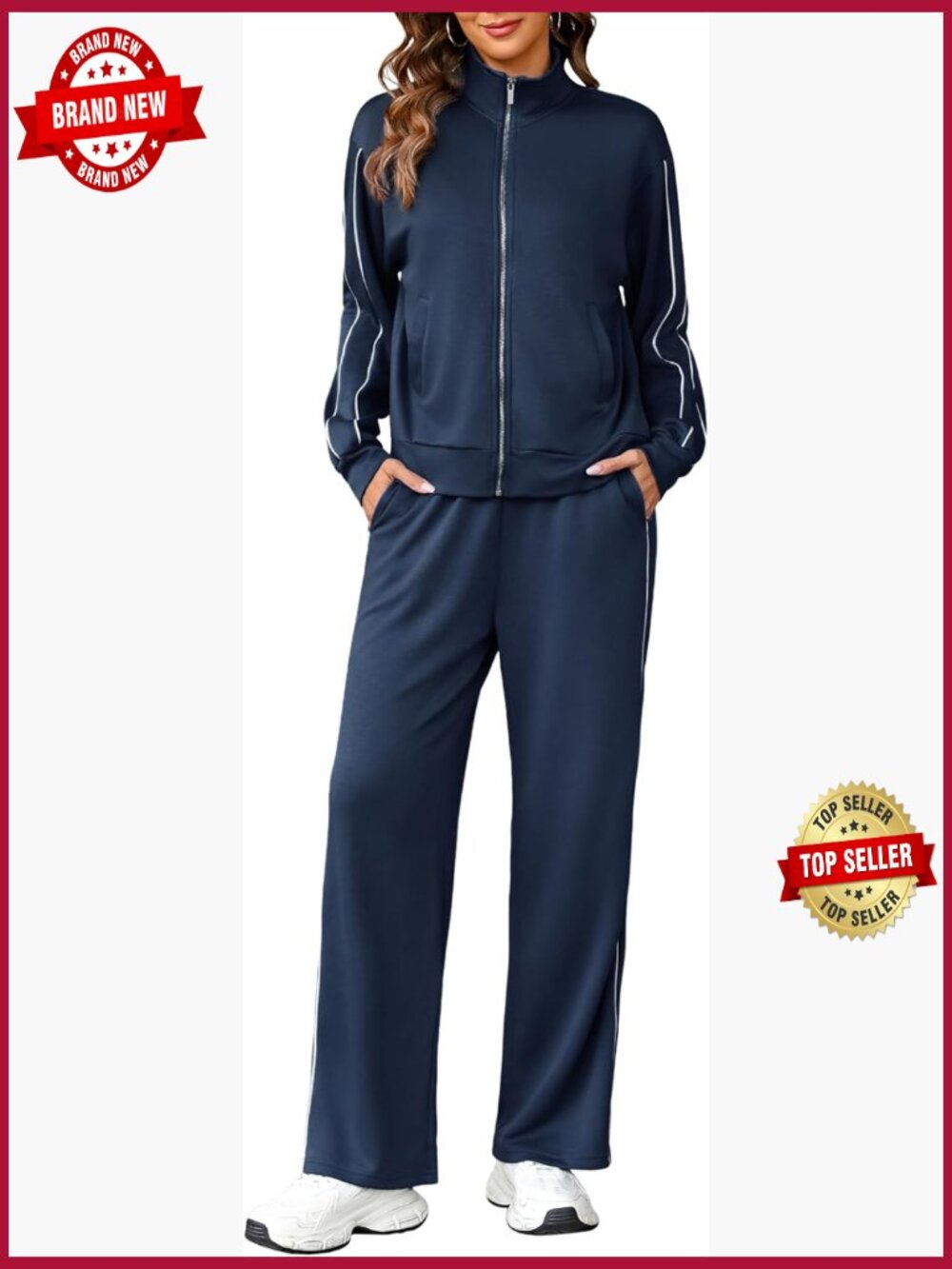 2 Piece Lounge Set Sweatsuit Zip Up Hoodie Wide Leg Sweatpants Joggers